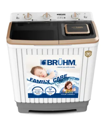 Bruhm BWT-080H Washing Machine Twin Tub, Wash Capacity 8 Kg, Spin Capacity 5.5 Kg, Rust Free, Quite & Stable, Pulsator Tub,Low Noise Motor System quality washer washing machine affordable machine