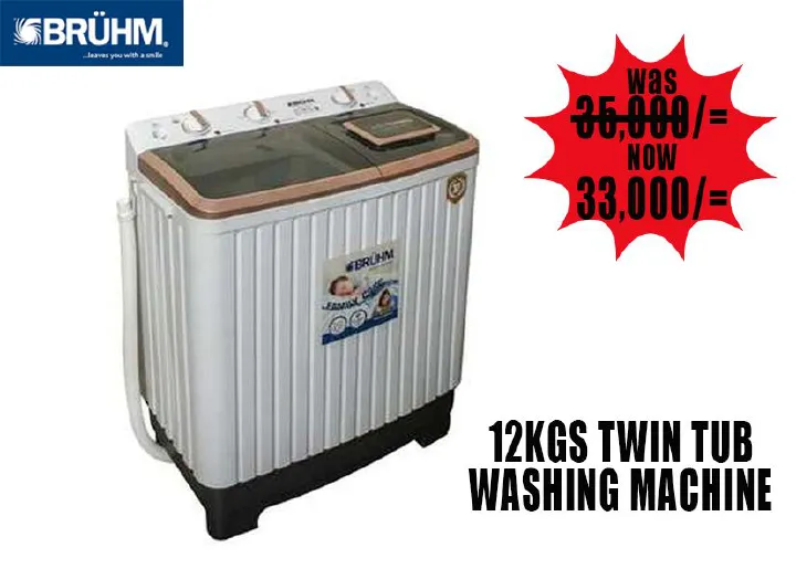 Bruhm BWT-120H Twin Tub Washing Machine 12kg Low Noise Operation 5.5kg Spin Capacity All-in-One Washer&Dryer Energy Efficient Compact Design, Easy-to-Use Controls Durable Build 1 Yr Wrty