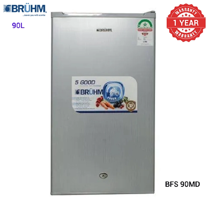 Bruhm 90 Litres fridge single door Energy Saving BFS-90MD Refrigerator Silver Energy Efficient Adjustable Shelves Spacious Freezer Compartment Reversible Door Low Noise Operation 1 Yr Wrty