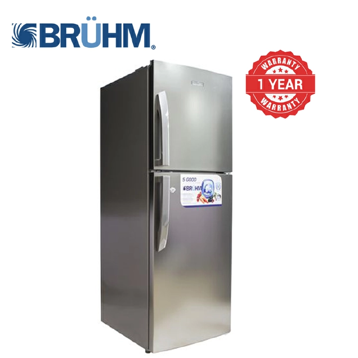 Bruhm BRD 205TENI - Double Door Fridge Refrigerator, 198L non frost  - Metallic inox Low Noise, Energy Saving
