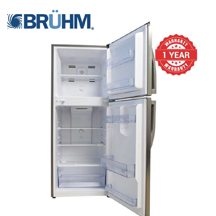 Bruhm BRD 205TENI - Double Door Fridge Refrigerator, 198L non frost  - Metallic inox Low Noise, Energy Saving
