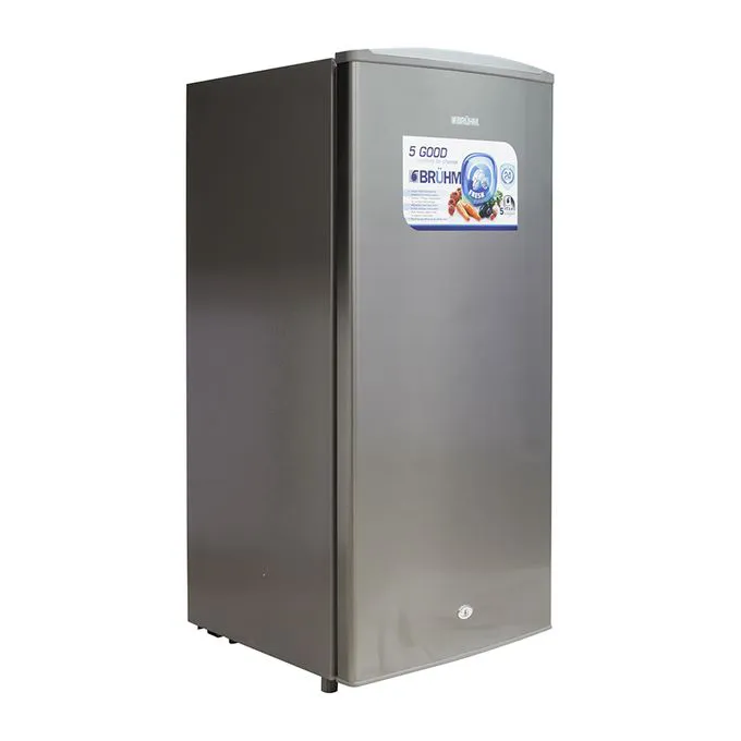 Bruhm 150L Single Door Frost Free Refrigerator BFS 150MD Mechanical temperature control 2 Glass fridge shelves Interior light Crystal door lock and key Metallic Grey fridge