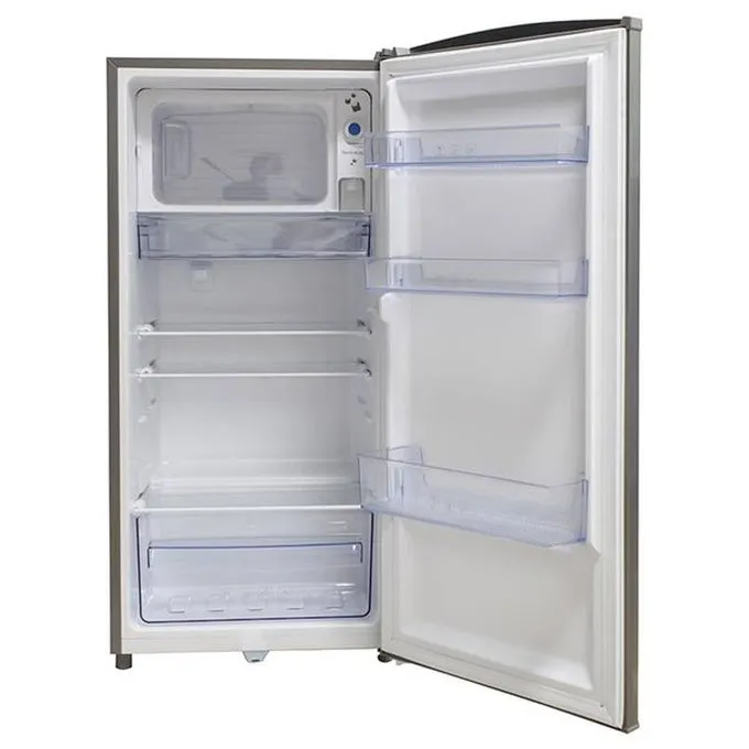 Bruhm 150L Single Door Frost Free Refrigerator BFS 150MD Mechanical temperature control 2 Glass fridge shelves Interior light Crystal door lock and key Metallic Grey fridge
