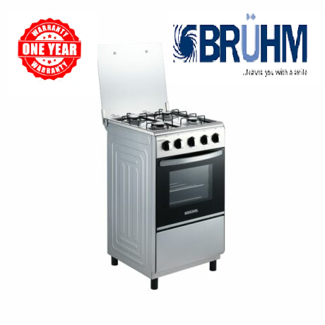 Bruhm 50x50 All Gas Standing Cooker BGC-5540IF Gas oven with adjustable legs Double glass oven door Manual ignition Inox work top Adjustable legs Silver