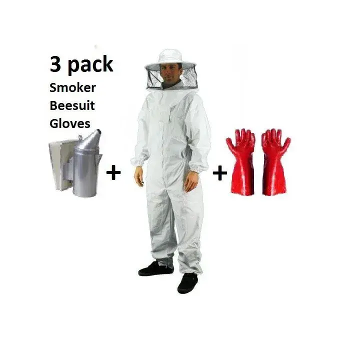 3 Pack Protective Gears, Bee Suit, Gloves And Bee Smoker