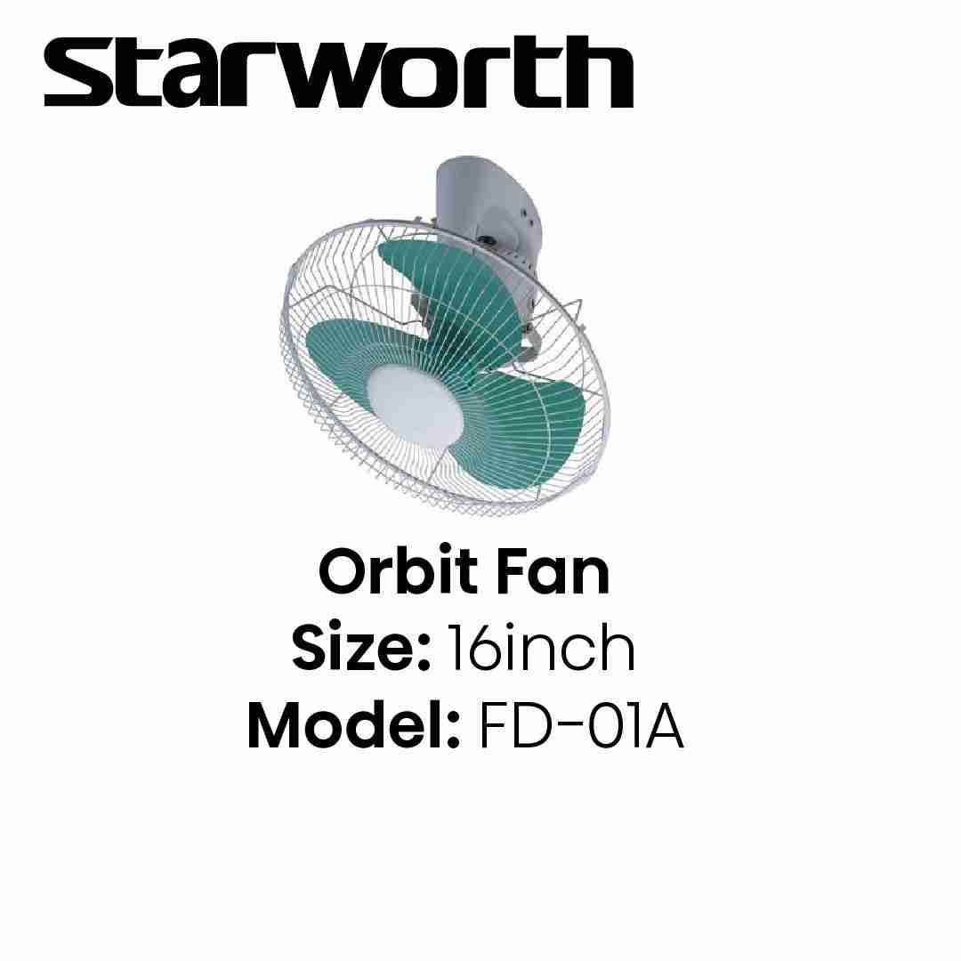 Starworth 16-Inch Orbit Ceiling Fan - 360° Automatic Rotation & 3-Speed Control - Silent & Energy Efficient (Model FD-01A)