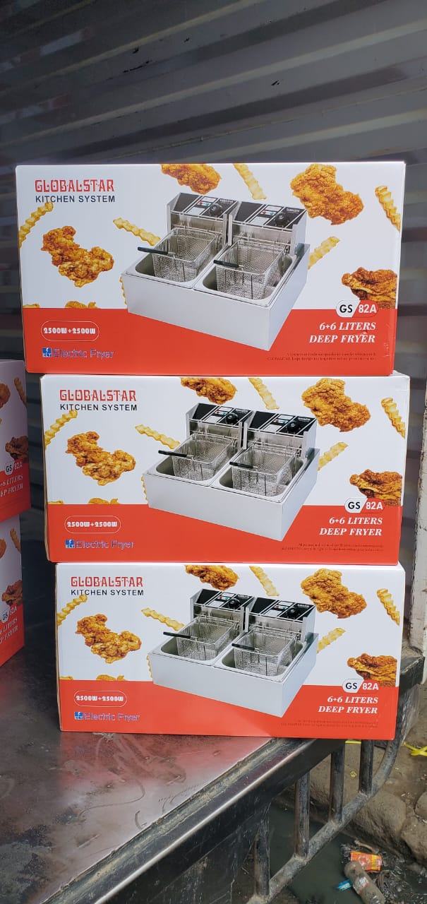 Globalstar 12L (6L+6L) Stainless Steel Double Electric Deep Fryer – Energy Efficient Commercial-Grade Countertop Fryer, 2500W+2500W, Double Basket.