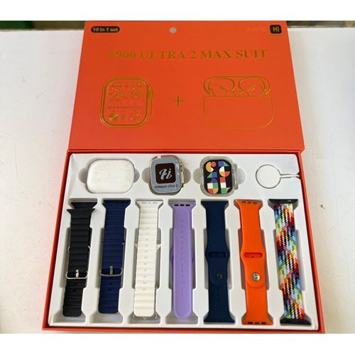 T900 Ultra 2 MAX Suit 10in1 Set Ultra 2 Smart Watch with 7 replacement straps and FREE earbuds that makes & receives calls now available