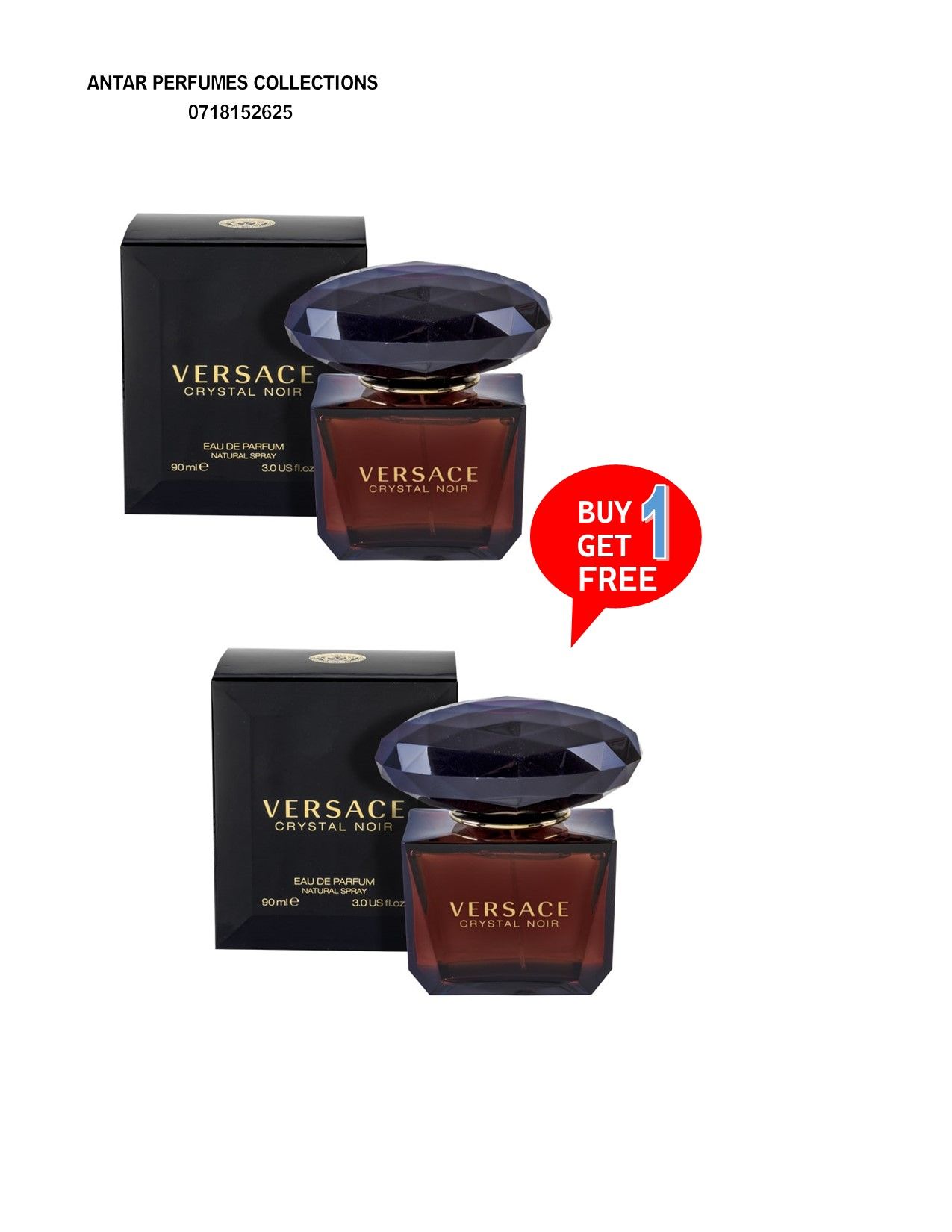 VERSACE CRYSTAL NOIR Original Designer Perfume For Women 90ml. Buy One get one free