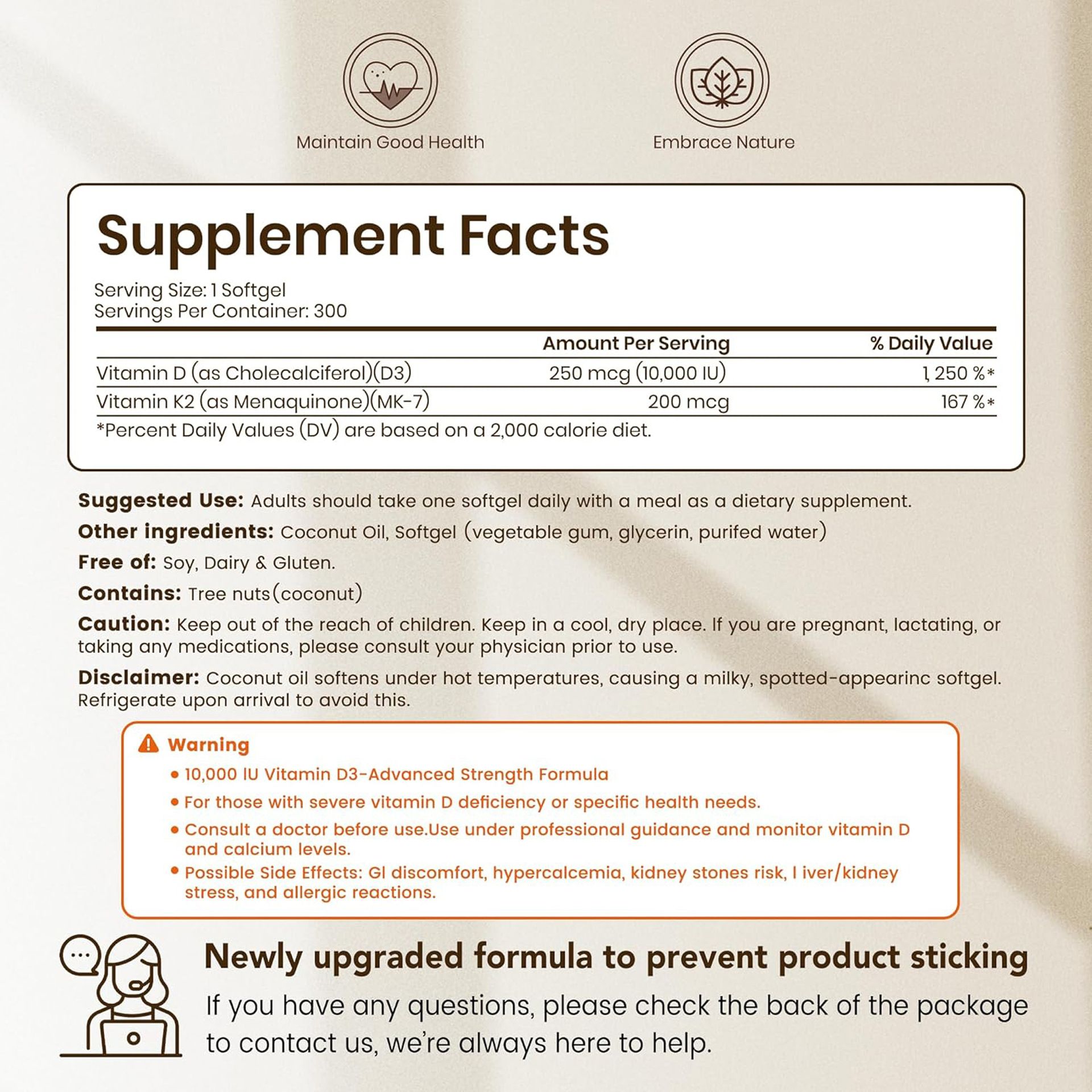 300-Count Virgin Coconut Oil Softgels, D3K2 Supplement   300-Count Virgin Coconut Oil Softgels, D3K2 Supplement