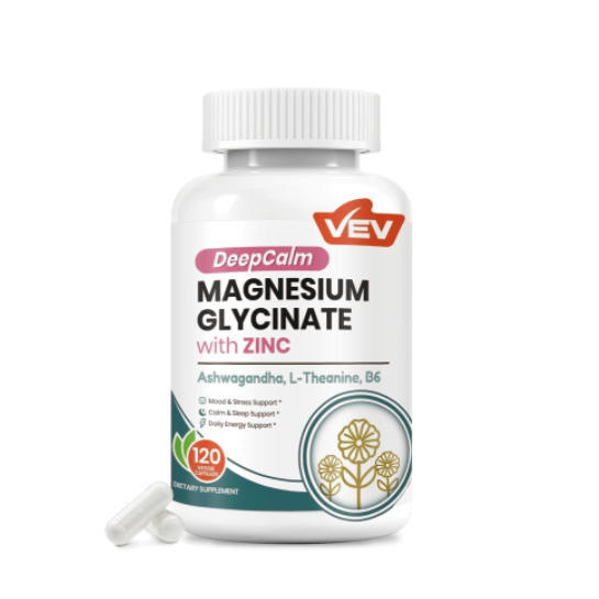 60 Magnesium Glycinate and Zinc Capsules with Ashwagandha, B6, and L-Theanine, 120
