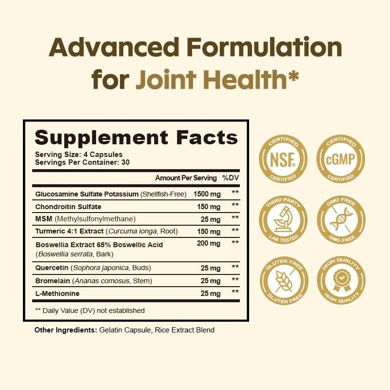 FUNRICH Joint Health Supplement for Women & Men with Glucosamine, Chondroitin, MSM & Turmeric - 120 Capsules