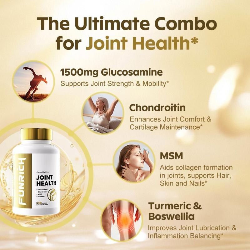 FUNRICH Joint Health Supplement for Women & Men with Glucosamine, Chondroitin, MSM & Turmeric - 120 Capsules