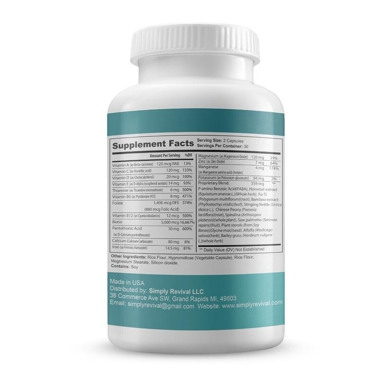 Simply Revival DHT Blocker - Hair & Skin Formula with Herbal Ingredients  - Promotes Healthy Hair Growth & Clear Skin  - 60 Capsules