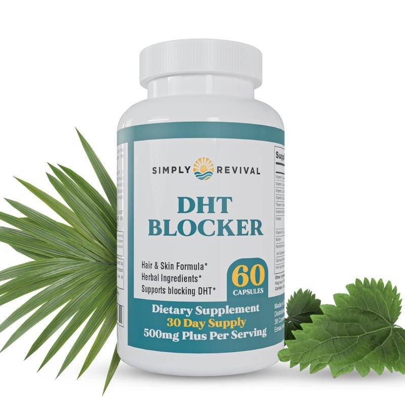 Simply Revival DHT Blocker - Hair & Skin Formula with Herbal Ingredients  - Promotes Healthy Hair Growth & Clear Skin  - 60 Capsules