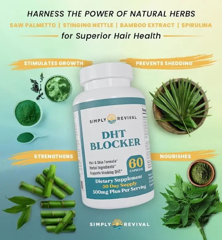 Simply Revival DHT Blocker - Hair & Skin Formula with Herbal Ingredients  - Promotes Healthy Hair Growth & Clear Skin  - 60 Capsules