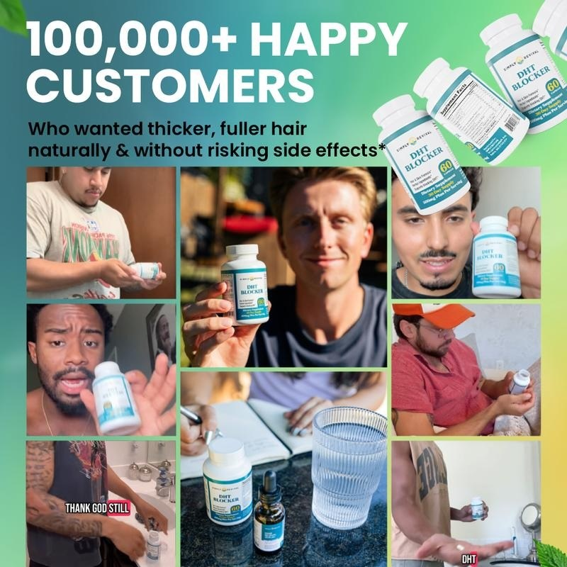 Simply Revival DHT Blocker - Hair & Skin Formula with Herbal Ingredients  - Promotes Healthy Hair Growth & Clear Skin  - 60 Capsules