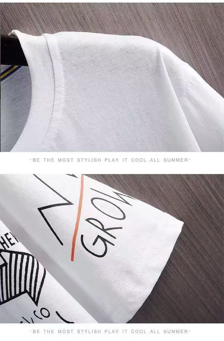Short Sleeve T-Shirt Suit Men's Summer New Snow Mountain Print Slim Fit Large Size Sports Two-piece Set