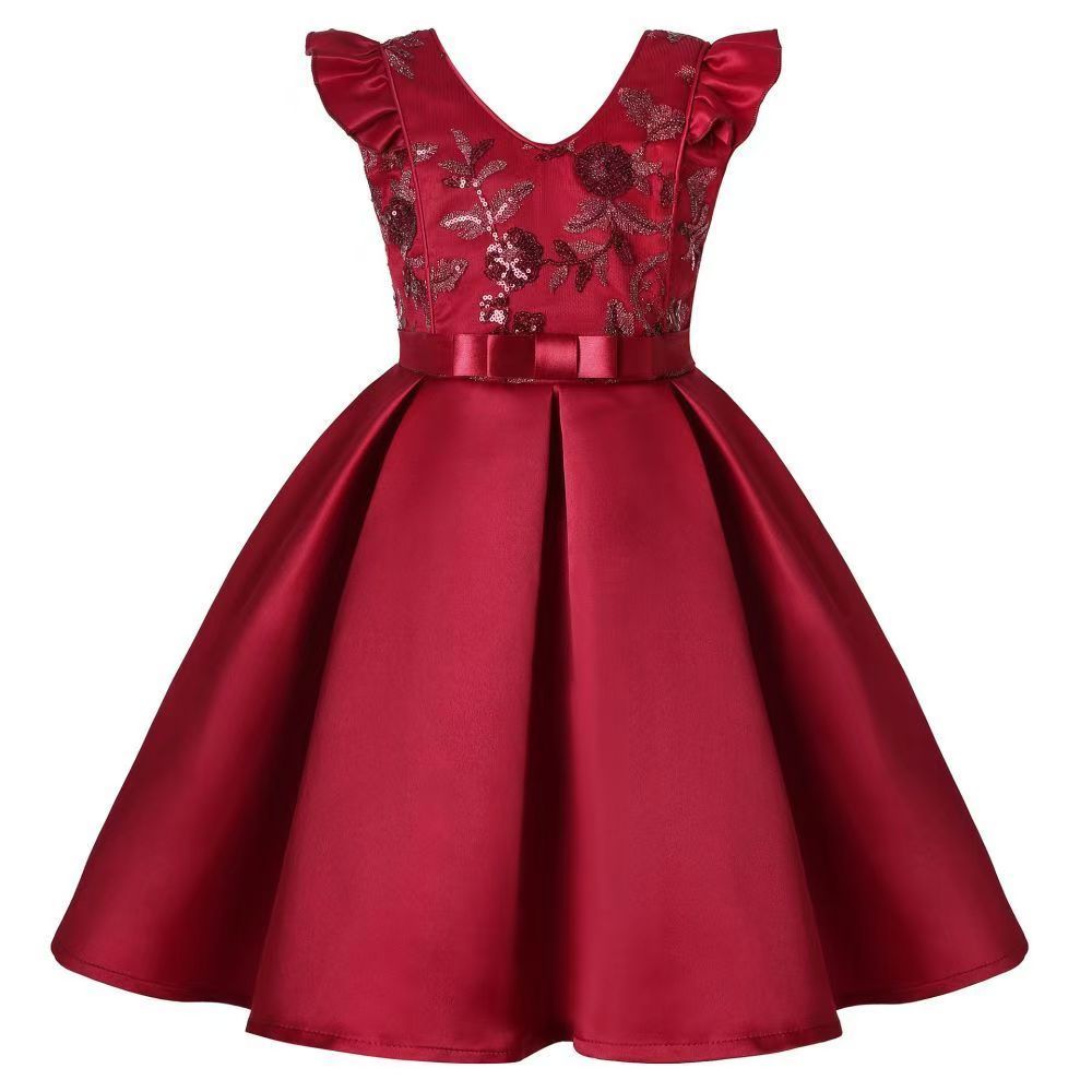 Girls Christmas Flower Lace Embroidery Dress Kids Dresses for Girl Princess Autumn Winter Party Ball Gown Children Clothing Wear