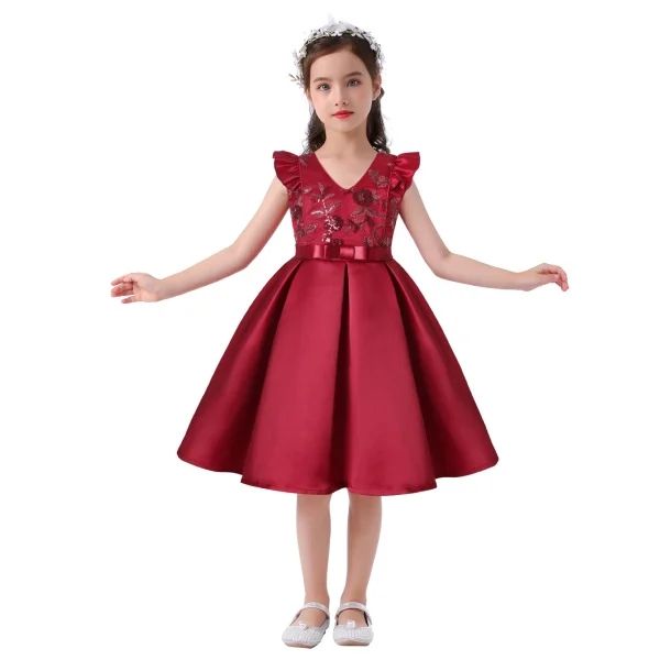 Girls Christmas Flower Lace Embroidery Dress Kids Dresses for Girl Princess Autumn Winter Party Ball Gown Children Clothing Wear