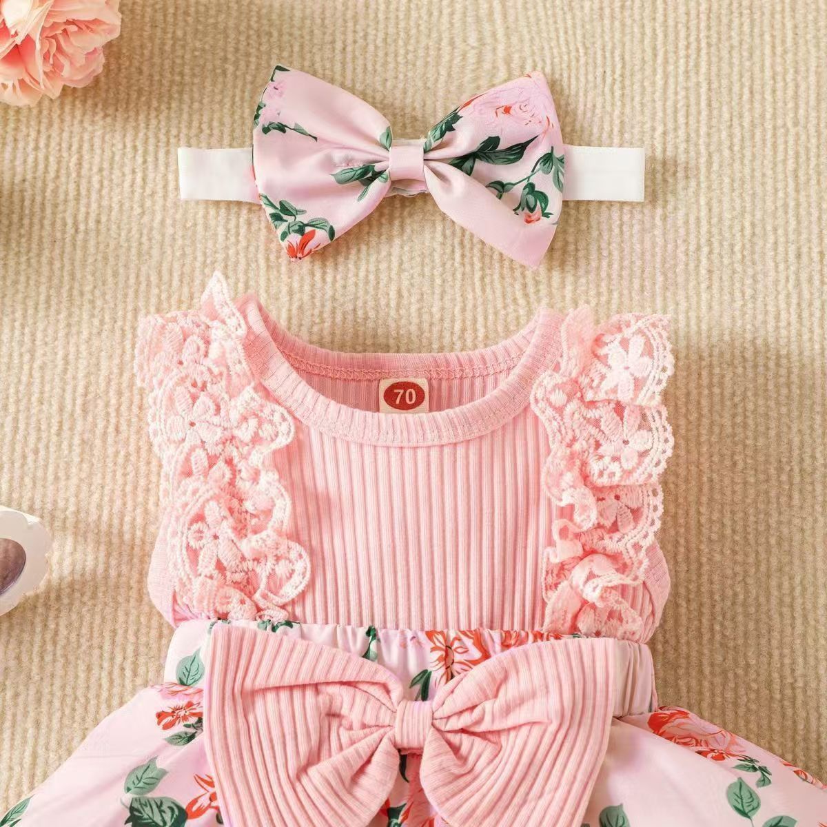 New summer baby jumpsuit with bow tie dress for infants and young children summer dress for babies khai dress for babies princess dress