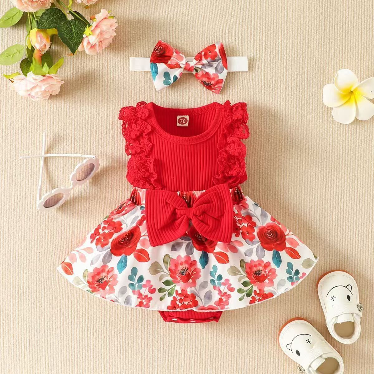 New summer baby jumpsuit with bow tie dress for infants and young children summer dress for babies khai dress for babies princess dress