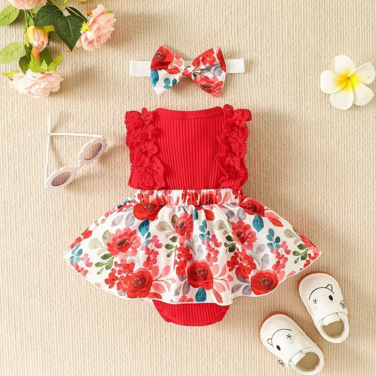 New summer baby jumpsuit with bow tie dress for infants and young children summer dress for babies khai dress for babies princess dress