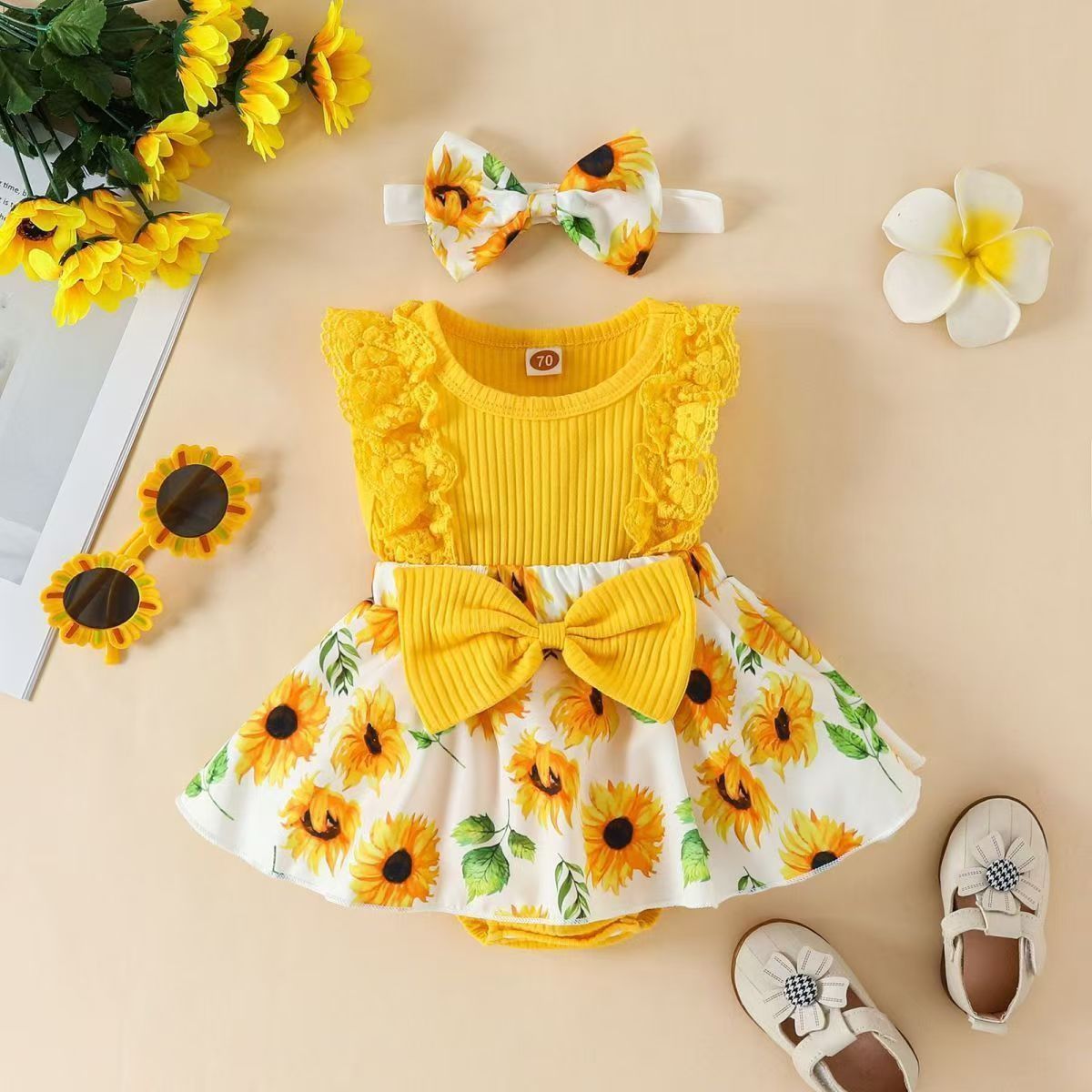 New summer baby jumpsuit with bow tie dress for infants and young children summer dress for babies khai dress for babies princess dress