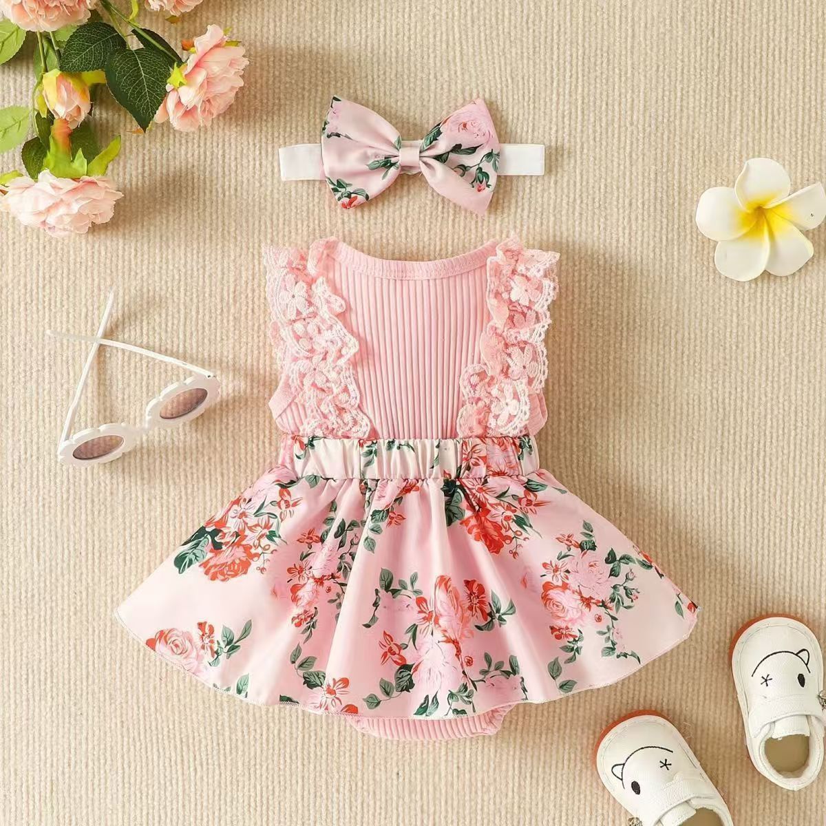 New summer baby jumpsuit with bow tie dress for infants and young children summer dress for babies khai dress for babies princess dress