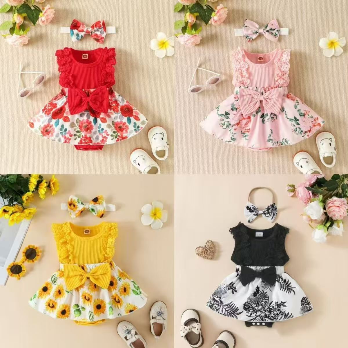 New summer baby jumpsuit with bow tie dress for infants and young children summer dress for babies khai dress for babies princess dress