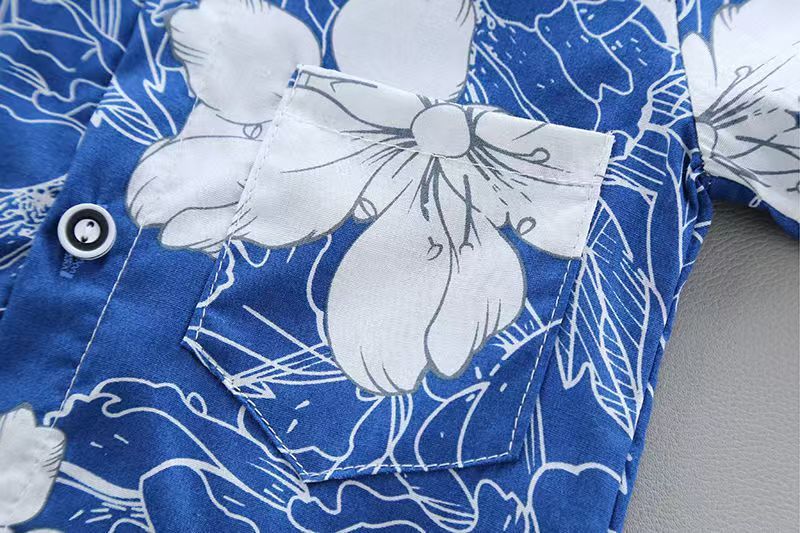 Children summer flowers printed shirt suit kids 2pcs clothing set boy baby short sleeve cotton clothes