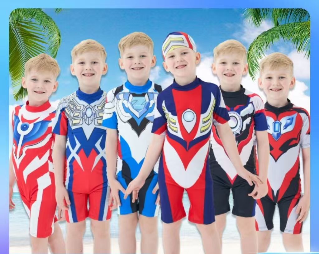 Ultraman swimsuit, children's Sailor, boys' swimsuit, Tigazeta boys' split swimsuit, sun protection quick drying swimsuit+swim cap