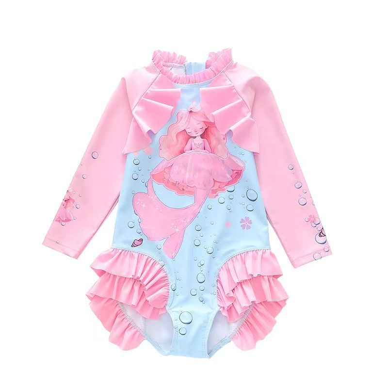 Children's swimsuit girls' one-piece long sleeved various ruffled mermaid swimsuit girls' swimsuit
