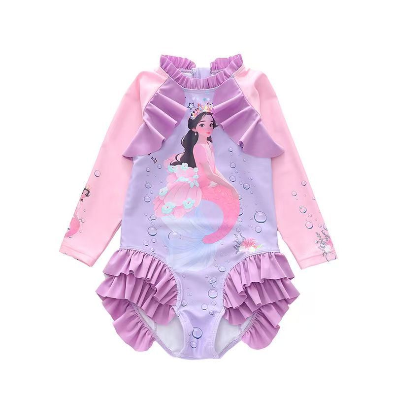 Children's swimsuit girls' one-piece long sleeved various ruffled mermaid swimsuit girls' swimsuit