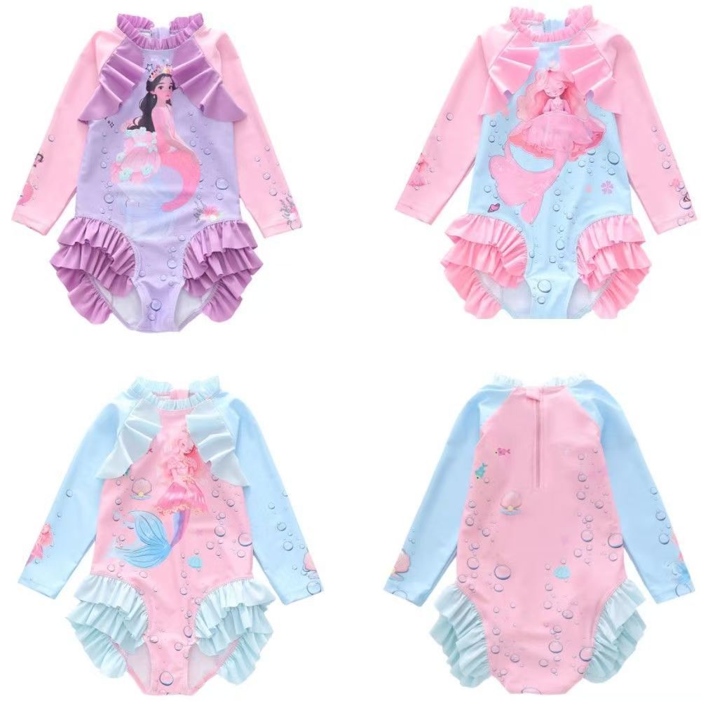 Children's swimsuit girls' one-piece long sleeved various ruffled mermaid swimsuit girls' swimsuit
