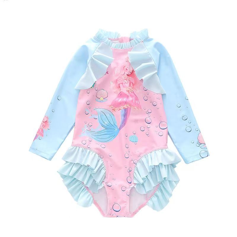 Children's swimsuit girls' one-piece long sleeved various ruffled mermaid swimsuit girls' swimsuit
