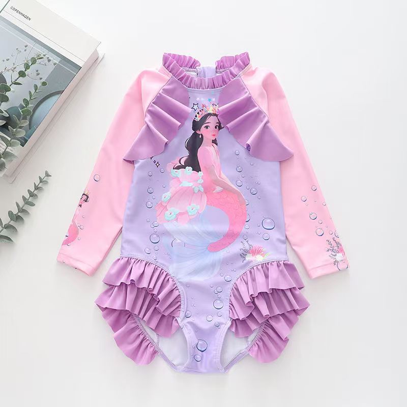 Children's swimsuit girls' one-piece long sleeved various ruffled mermaid swimsuit girls' swimsuit