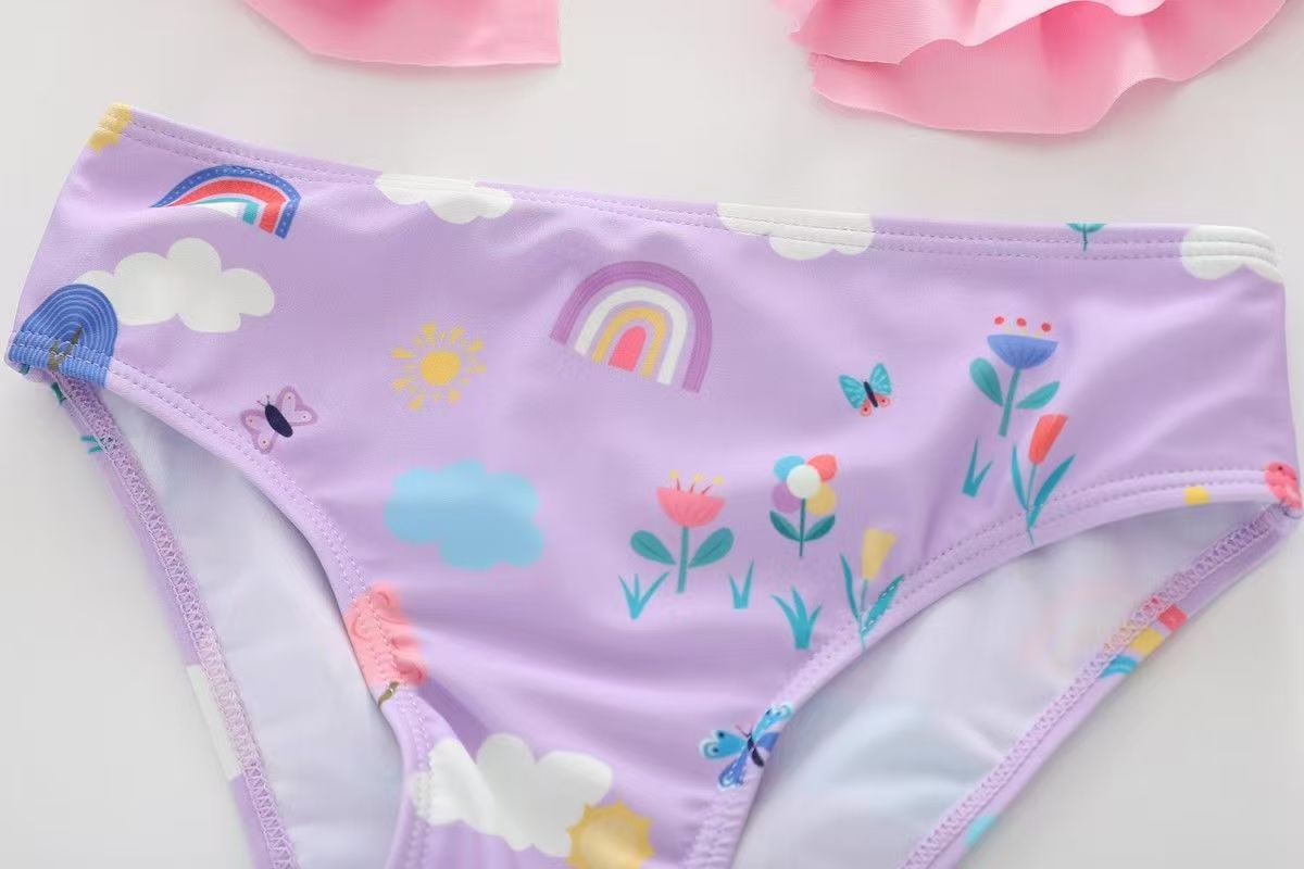(5-piece set) New children's swimsuit girls' new ruffle edge swimming suit split long sleeved long pants sun resistant girls' swimsuit