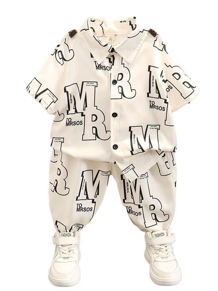 Boys' Summer Shirt Set New Handsome Children's Summer Short sleeved Pants Baby Summer Set Clothes