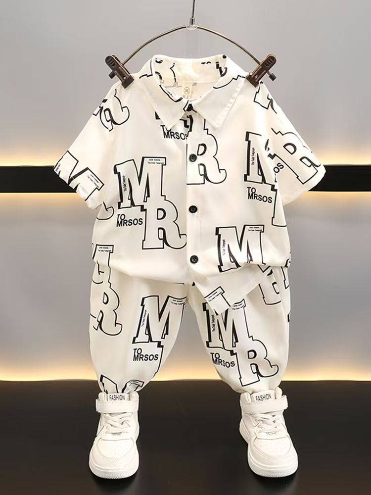 Boys' Summer Shirt Set New Handsome Children's Summer Short sleeved Pants Baby Summer Set Clothes