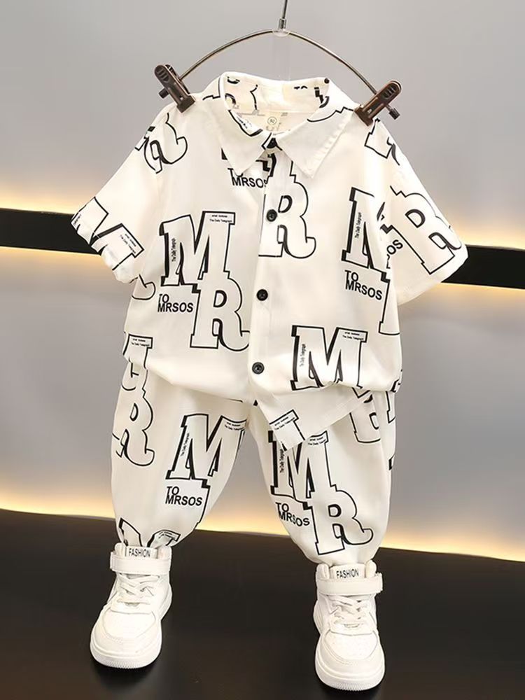 Boys' Summer Shirt Set New Handsome Children's Summer Short sleeved Pants Baby Summer Set Clothes