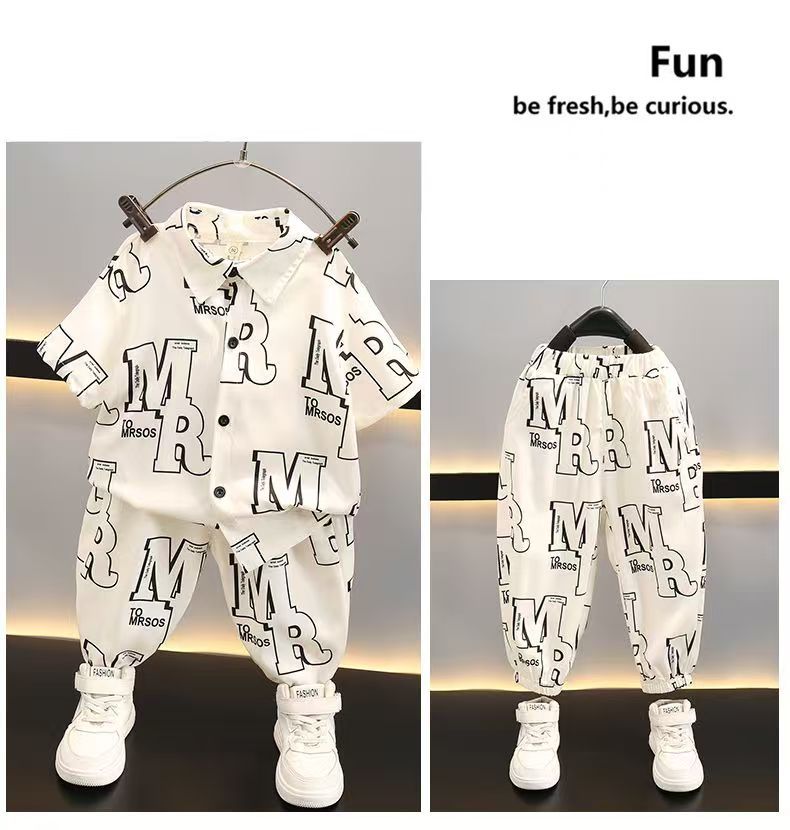 Boys' Summer Shirt Set New Handsome Children's Summer Short sleeved Pants Baby Summer Set Clothes