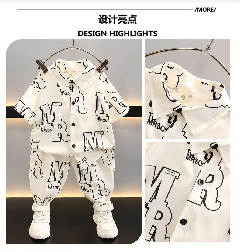 Boys' Summer Shirt Set New Handsome Children's Summer Short sleeved Pants Baby Summer Set Clothes