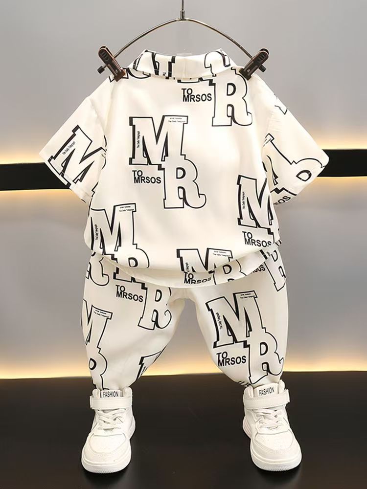 Boys' Summer Shirt Set New Handsome Children's Summer Short sleeved Pants Baby Summer Set Clothes