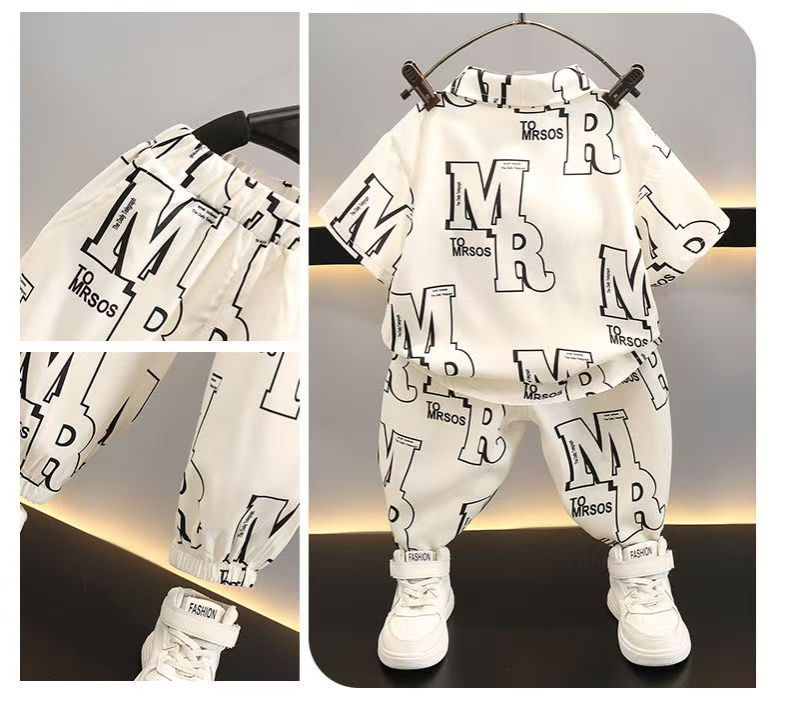 Boys' Summer Shirt Set New Handsome Children's Summer Short sleeved Pants Baby Summer Set Clothes
