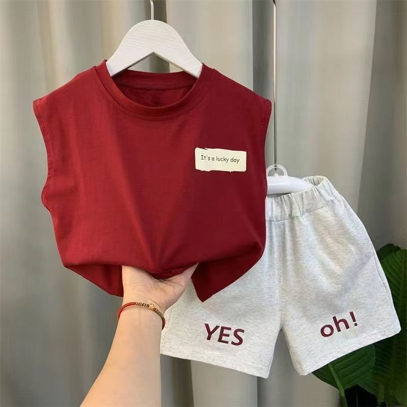 New Boys Baby Summer Vest Set Summer Sleeveless Clothes Fashion Boys Children Ruffian Handsome Two-Piece Set