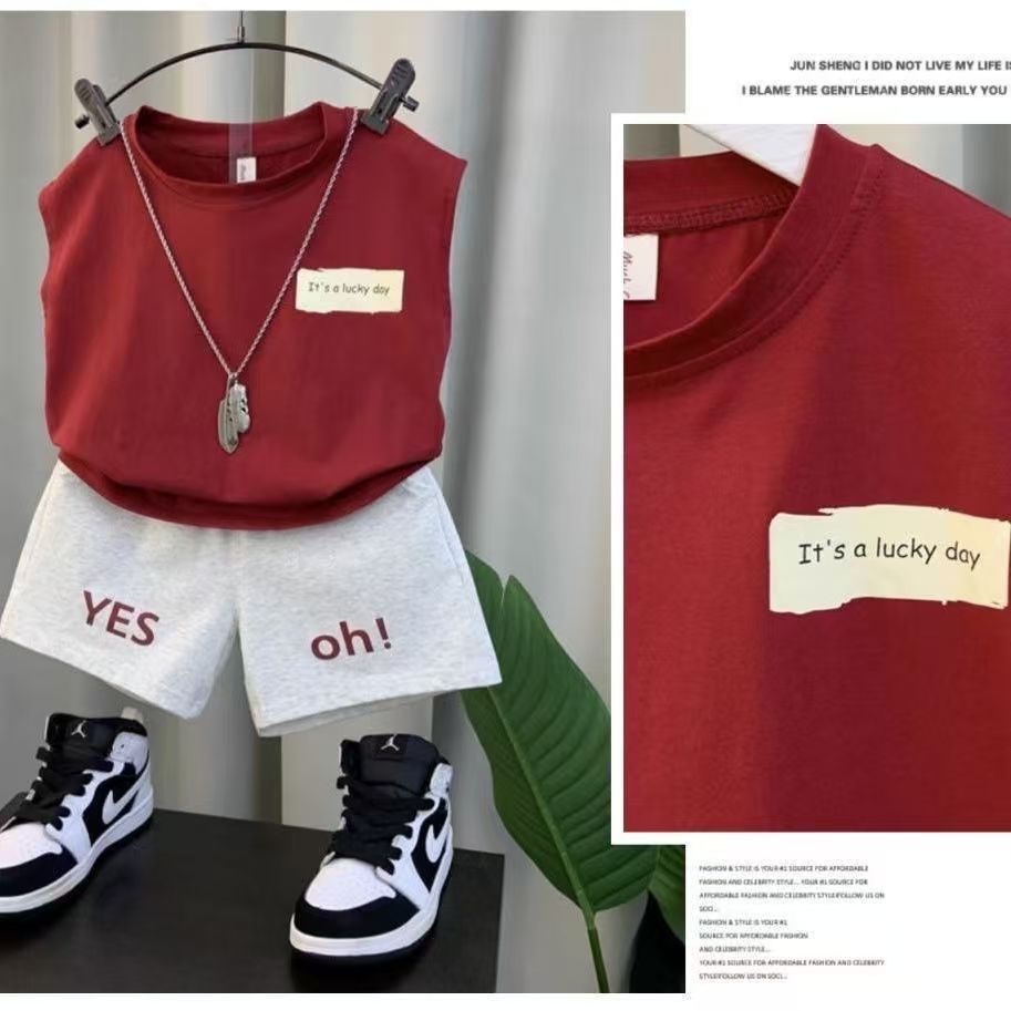 New Boys Baby Summer Vest Set Summer Sleeveless Clothes Fashion Boys Children Ruffian Handsome Two-Piece Set