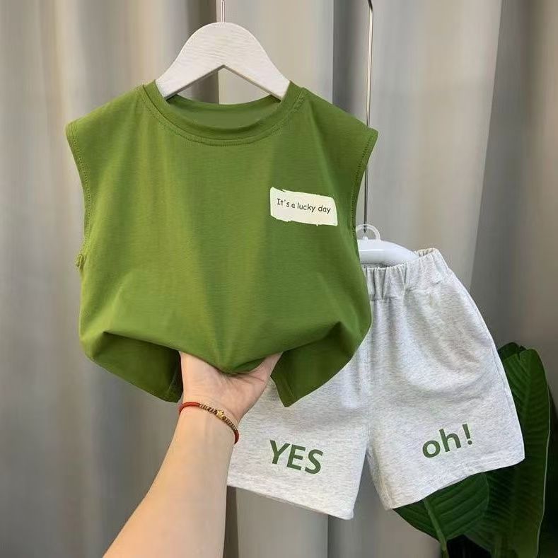 New Boys Baby Summer Vest Set Summer Sleeveless Clothes Fashion Boys Children Ruffian Handsome Two-Piece Set