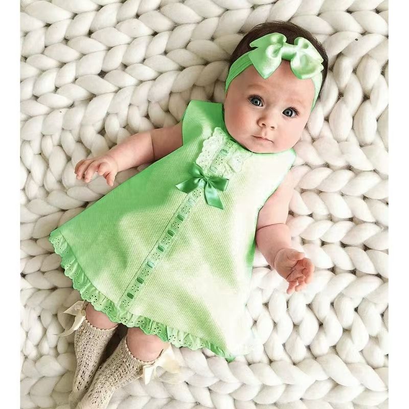 High quality baby summer girls sleeveless bowknot skirt two-piece kids dress