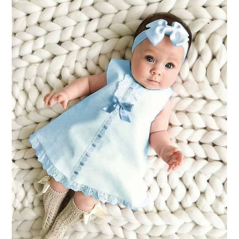 High quality baby summer girls sleeveless bowknot skirt two-piece kids dress